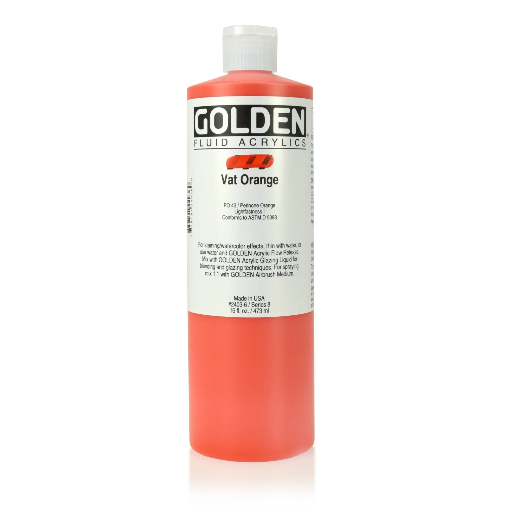 Golden Fluid Acrylic 473ml Vat Orange - theartshop.com.au
